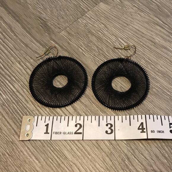 Black Natasha Silk Thread Hoop Earrings - Picture 4 of 4